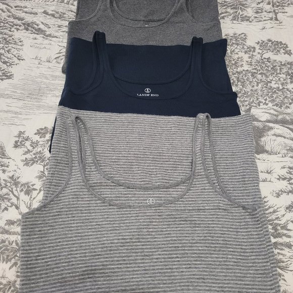 3 Lands' End Tanks Shirts Grey, Grey Striped, Black Size Small